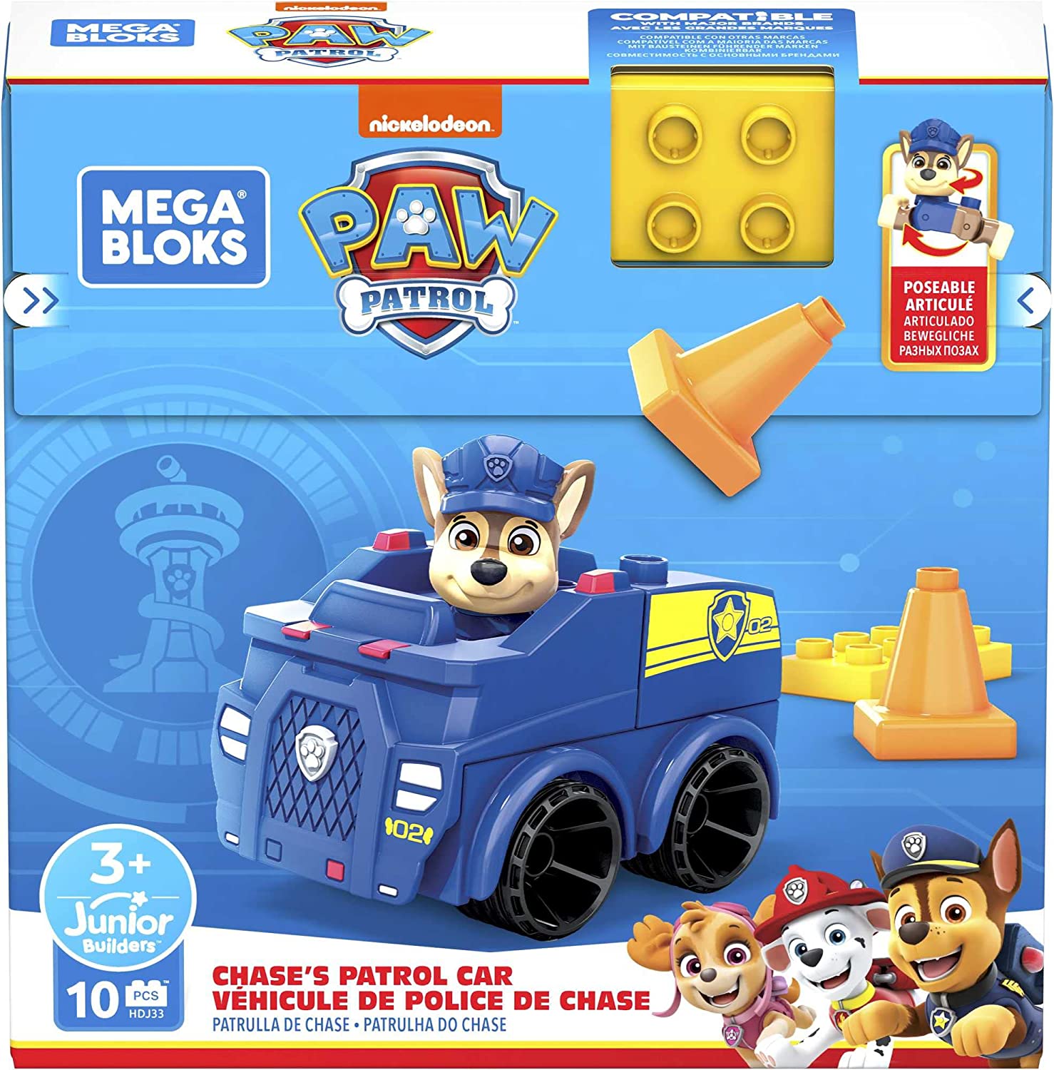 Mega Bloks PAW Patrol Chase's Police Car Building Set - 9-Piece Buildable Vehicle with Articulated Figure