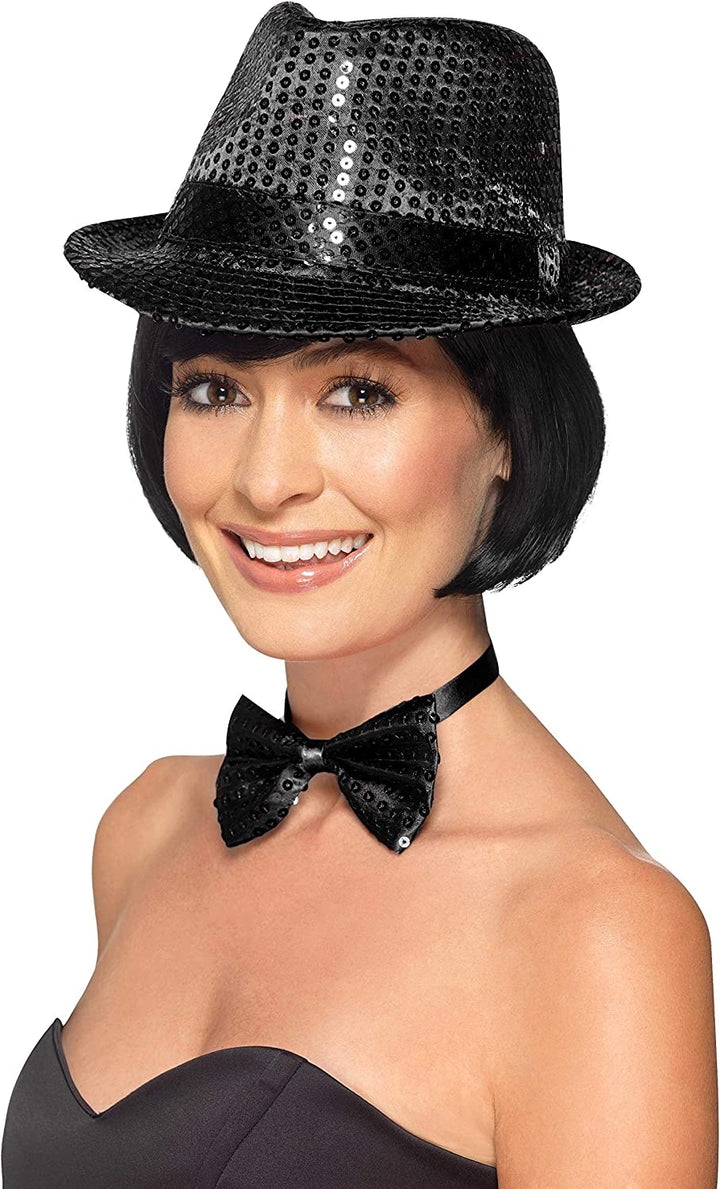 Smiffys Unisex Pailletten-Trilby-Hut (schwarz)