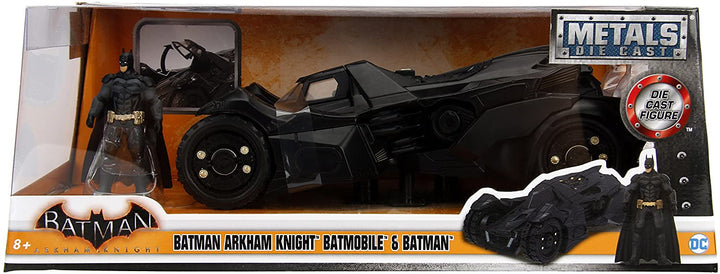 Jada Toys 253215004 Arkham Knight Batmobil, Maßstab 1:24, Druckguss, Türen zum Öffnen, inklusive Batman-Figur, Schwarz, Einheitsgröße