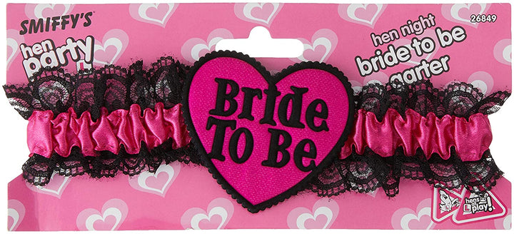Smiffys Strumpfband für die Braut mit Spitze - Schwarz/Rosa