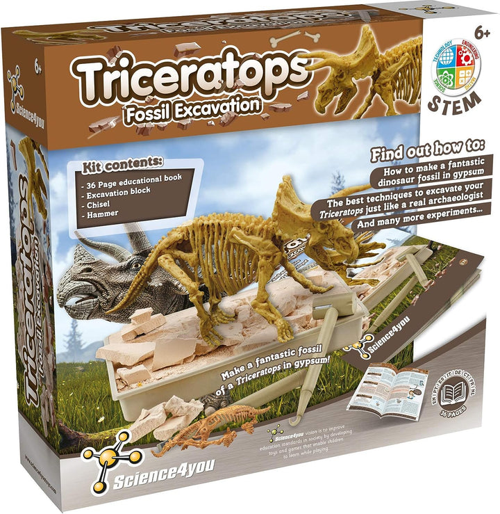 Science4you – Triceratops-Fossilien-Grabset für Kinder ab 6 Jahren – Ausgraben und zusammenbauen
