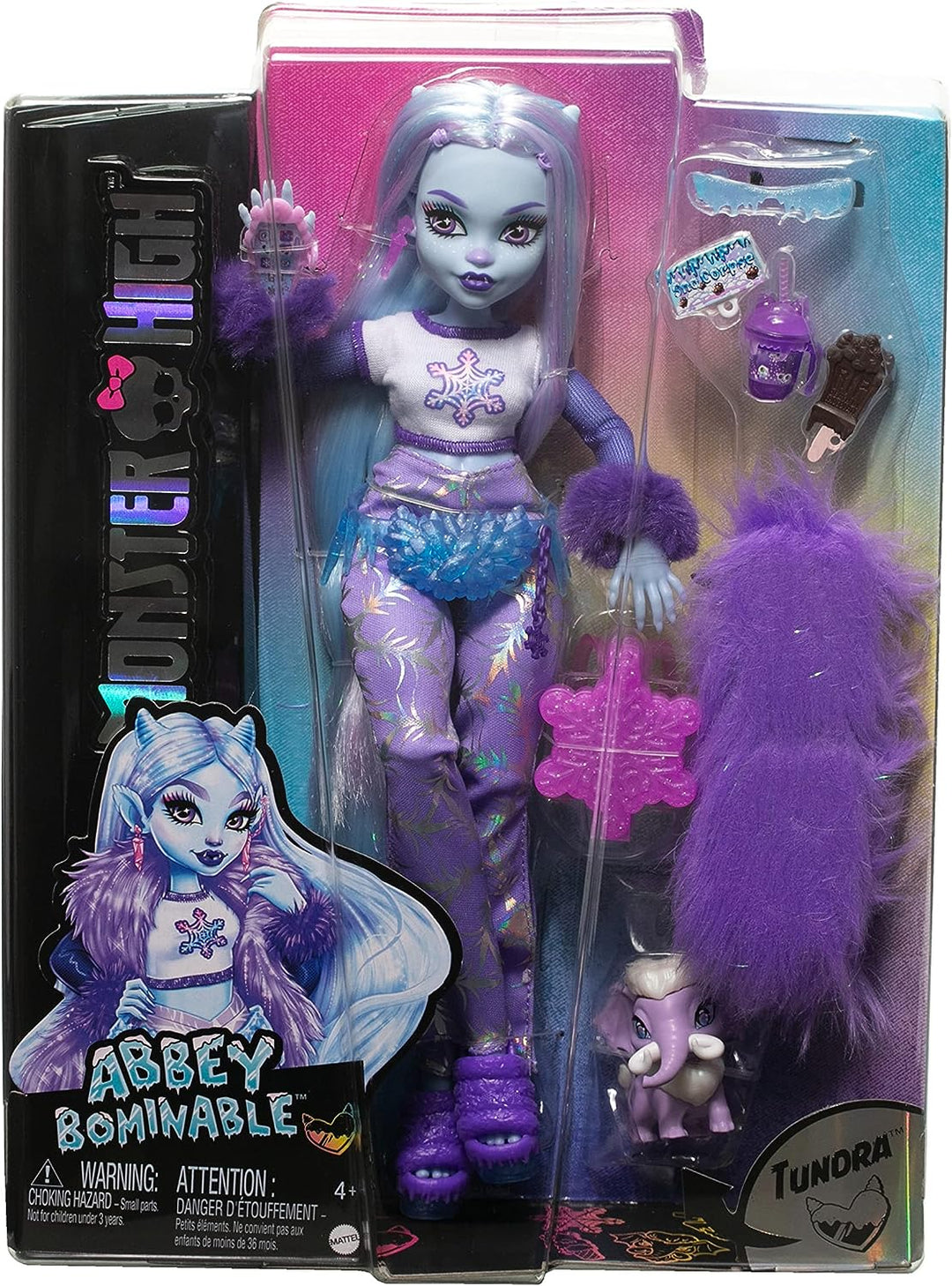 Monster High-Puppe, Abbey Bominable Yeti-Modepuppe mit Haustier-Mammut und Motiv
