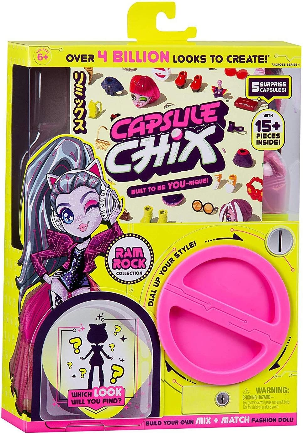 Capsule Chix Ram Rock Collection, 4,5-Zoll-Puppe mit Kapselmaschine, Auspacken und Kombinieren von Mode und Accessoires
