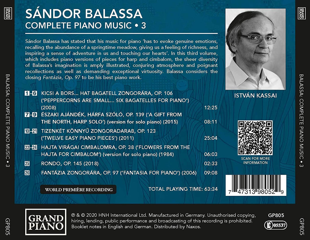 Balassa: Complete Piano 3 [István Kassai] [Grand Piano: GP805] [Audio CD]