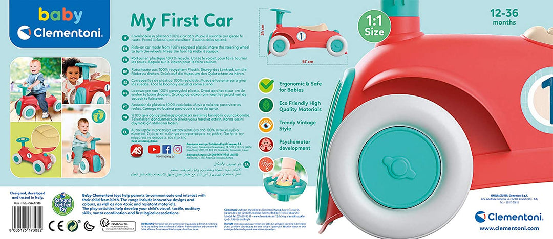 Clementoni – 17308 – Meine erste Autofahrt – Einsteigen und spielen – 100 % recyceltes Material – Hergestellt in Italien – Geeignet für 12–36 Monate