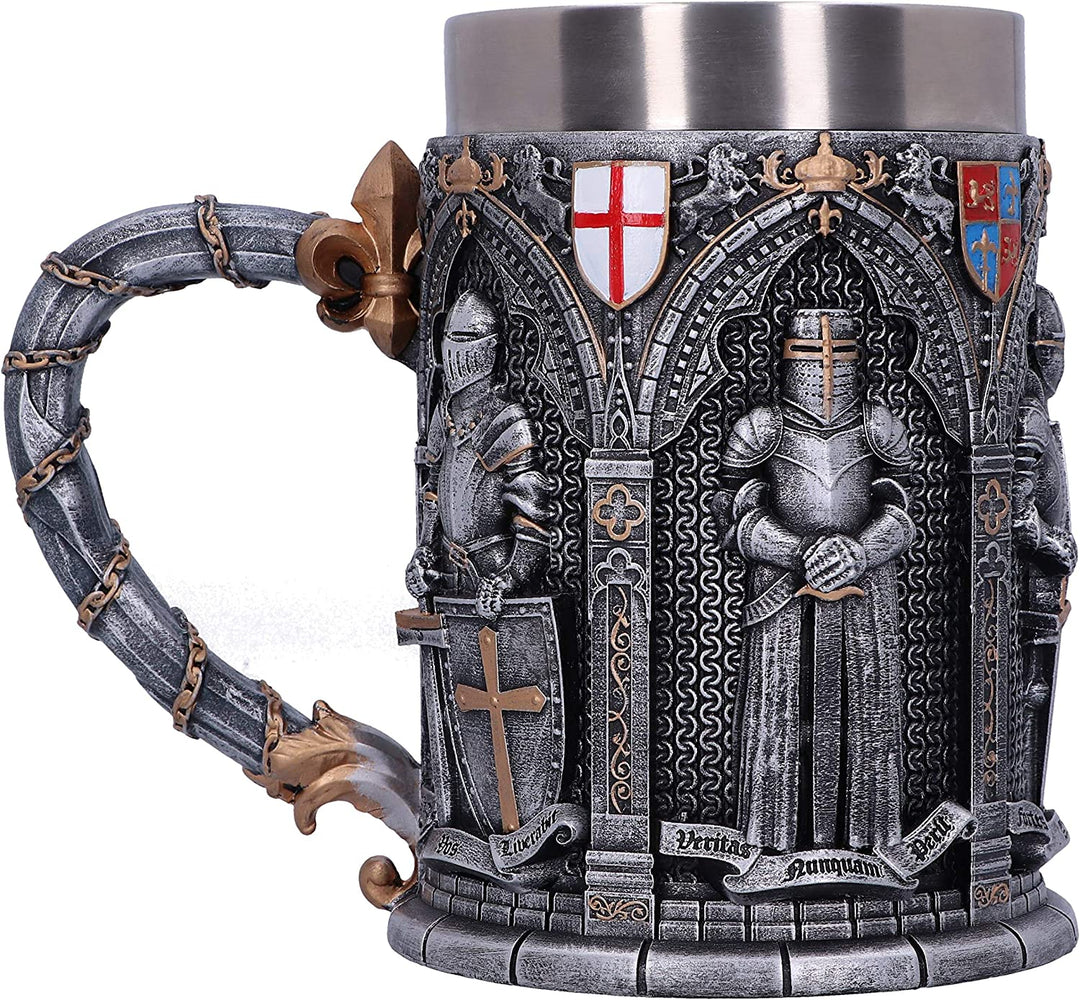 Nemesis Now B5167R0 Vow Englischer gepanzerter Ritter-Krug mit lateinischem Eid, Silber, 15.3