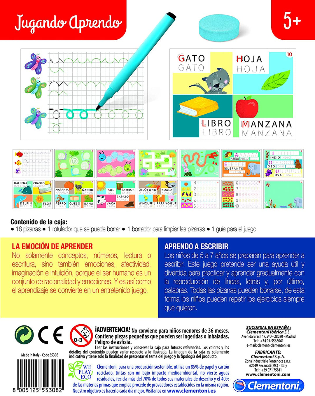 Clementoni 55308 Aprendo a escribir Spiel, Mehrfarbig