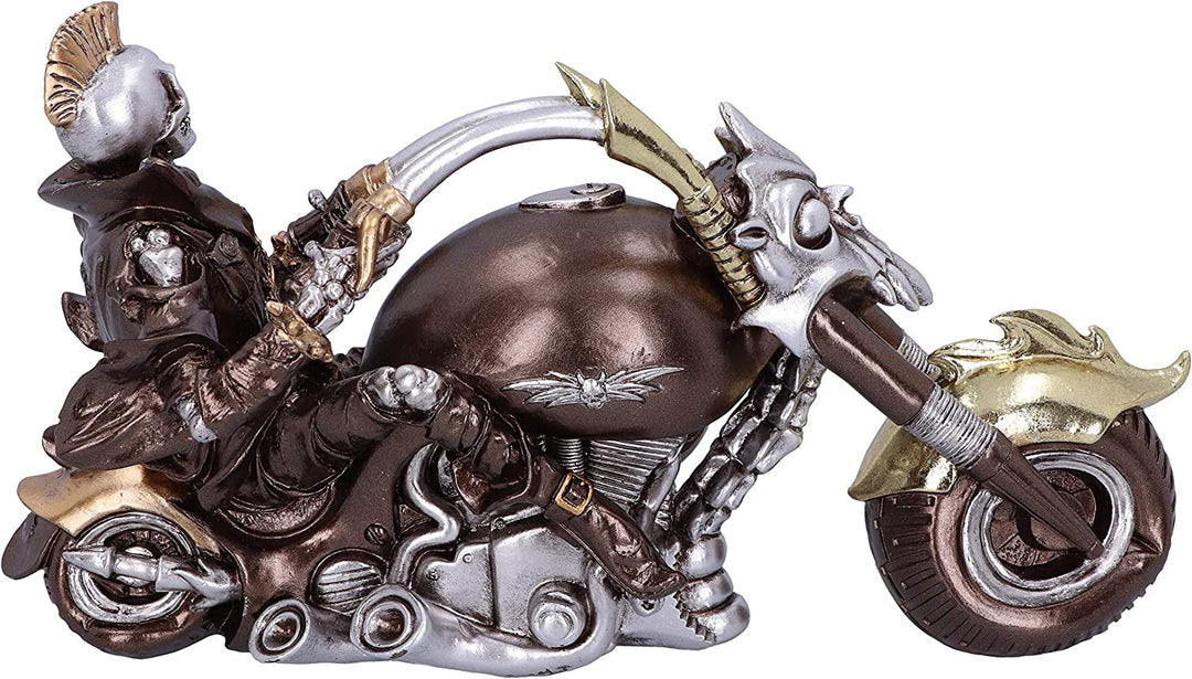 Nemesis Now Wheels of Steel 29 cm Steampunk-Motorrad-Skelett-Figur.