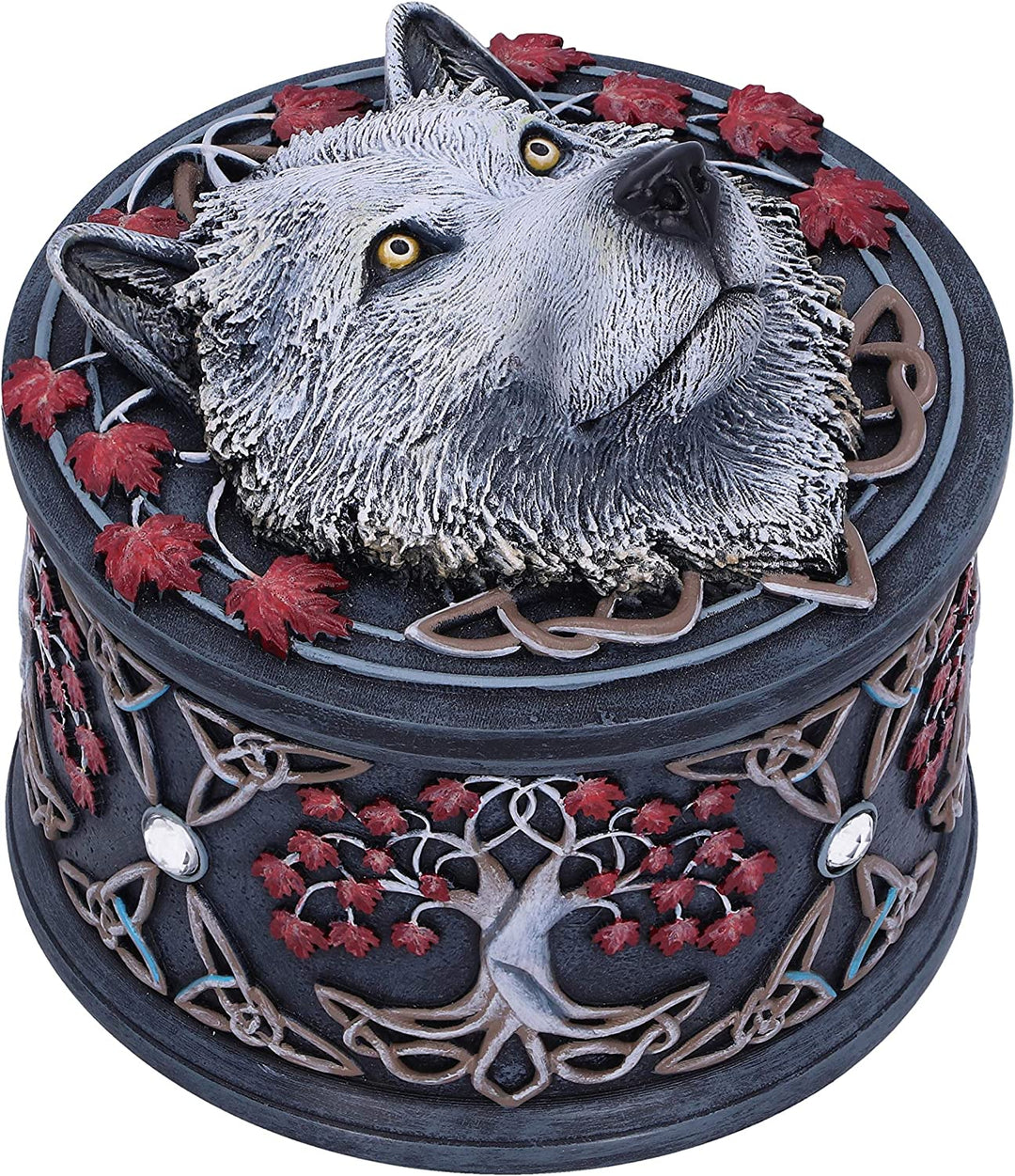 Nemesis Now Lisa Parker Guardian of The Fall White Autumn Wolf Schmuckkästchen, 11 cm