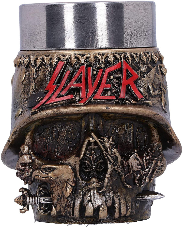 Nemesis Now Offiziell lizenziertes Schnapsglas mit Slayer-Adler-Helm und Totenkopf-Logo, Gold,