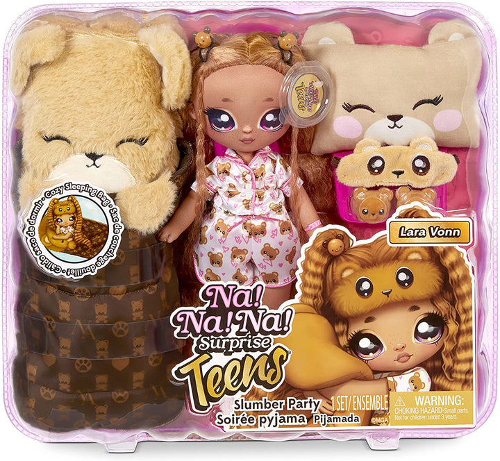 Na Na Na Surprise 577416EUC Teens Slumber Party Fashion Lara Vonn – Spielzeug für Kinder, zum Sammeln – 27 cm weiche Stoffpuppe, Teddybär-inspiriert mit brünetten Haaren
