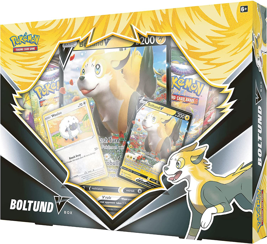 Pokemon TCG: Boltund V Box (2 Folien-Promokarten, 1 Folien-Übergrößekarte und 4 Booster).