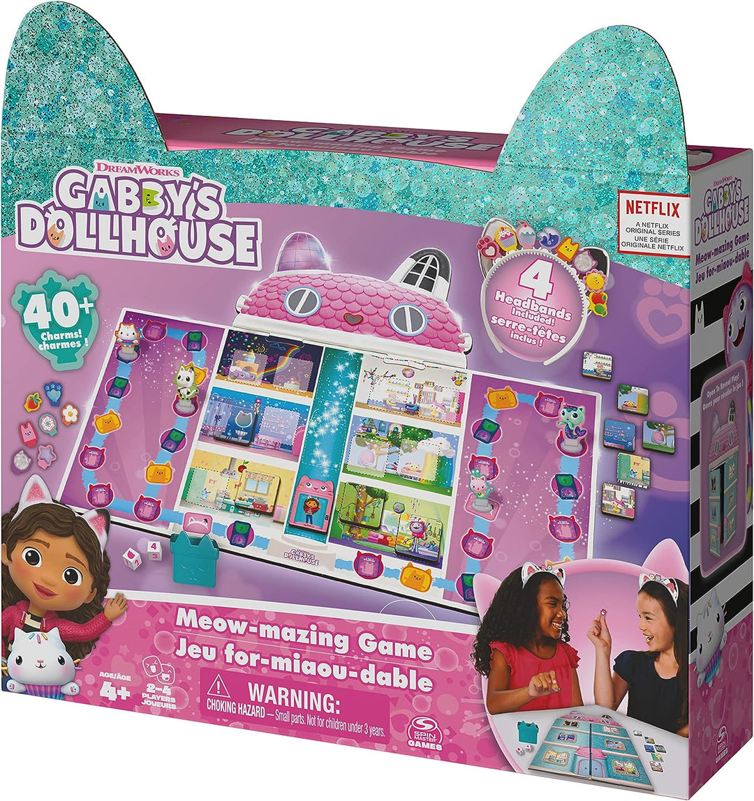 Gabby’s Dollhouse, Meow-mazing Board Game Based on the DreamWorks Netflix Show with 4 Kitty Headbands