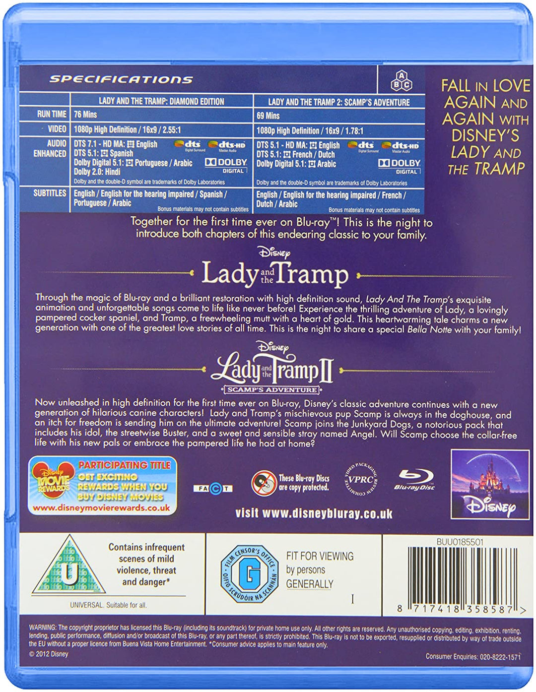 Lady and the Tramp 1 und 2 [1955] [Region – Animation [Blu-ray]