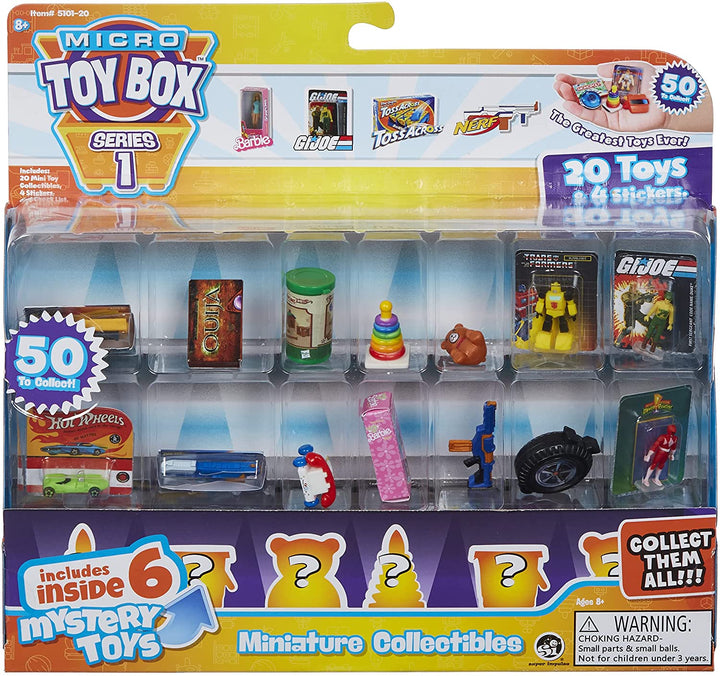 Micro Toybox Collectibles 20er Pack - Styles Variieren Sie Mini-Spielzeuge zum Sammeln, Tauschen, Präsentieren mit Überraschungsspielzeug im Inneren 5101-20