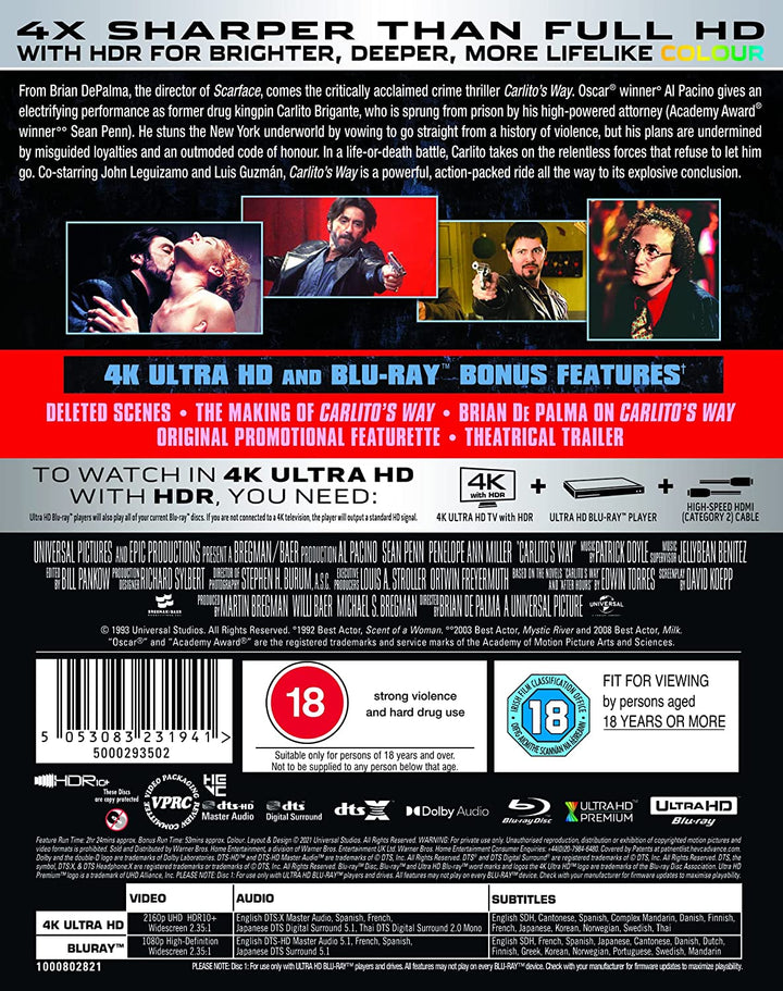 Carlito's Way [4K Ultra HD] [1993] [Region Free] – Krimi/Drama [Blu-ray]