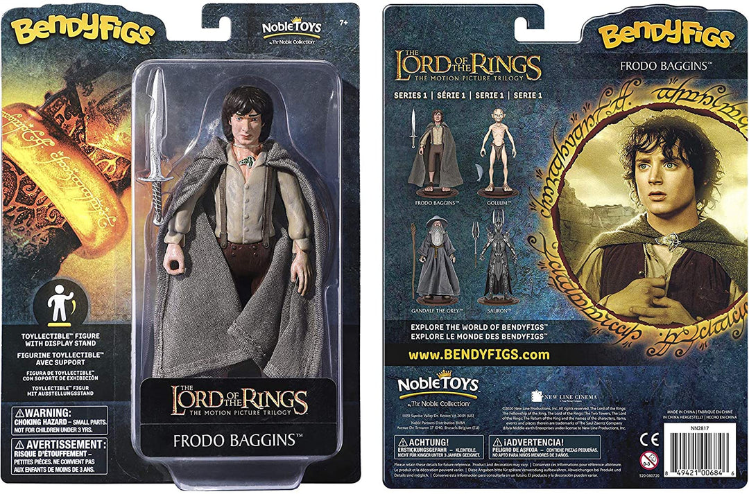 The Noble Collection LoTR Bendyfigs Frodo Beutlin – Offiziell lizenzierte, 19 cm (7,5 Zoll) große, biegsame, bewegliche Puppenfiguren zum Sammeln mit Ständer