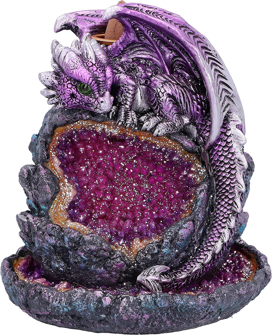 Crystalline Protector Purple Dragon Geode Backflow Weihrauchbrenner