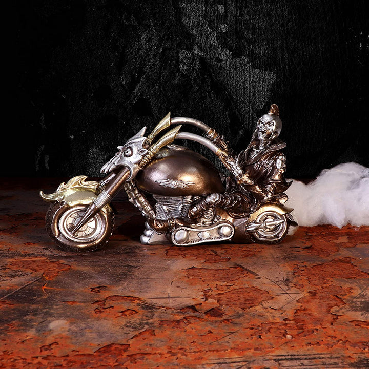 Nemesis Now Wheels of Steel 29 cm Steampunk-Motorrad-Skelett-Figur.
