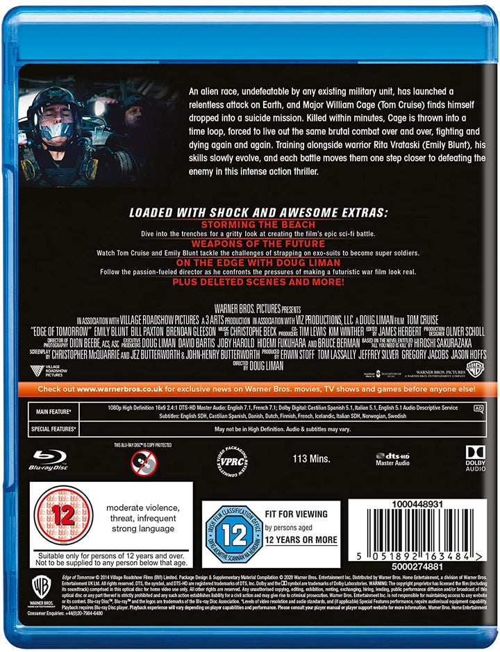 Edge of Tomorrow: Live Die Repeat [2014] [Region Free] – Action/Science-Fiction [Blu-ray]