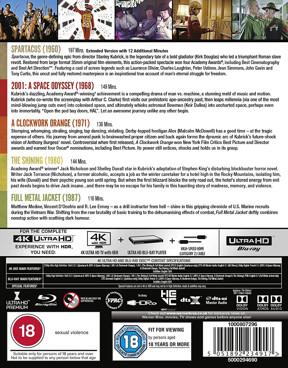 Stanley Kubrick: 5-Film Collection (1960-1987) - 4K Ultra HD Blu-ray [Blu-ray]