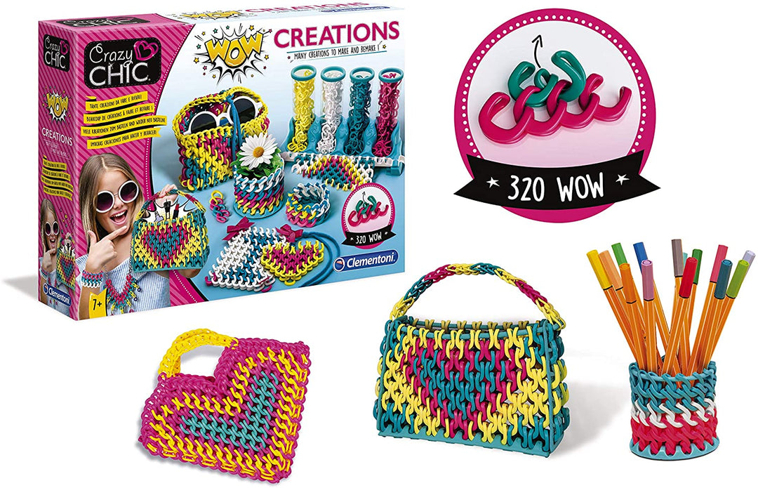 Clementoni – 18540 – Crazy Chic – WOW Creations – Schmuckhandwerk für Kinder ab 7 Jahren und älter – Schmuckmädchen – Hergestellt in Italien, mehrfarbig