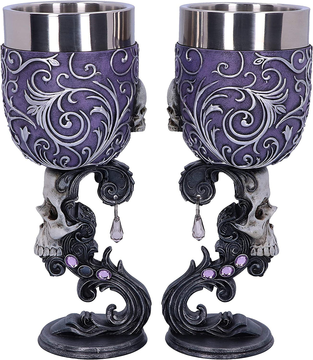 Nemesis Now B5168R0 Deaths Desire Twin Skull Heart Set bestehend aus zwei Kelchen, Lila, 1