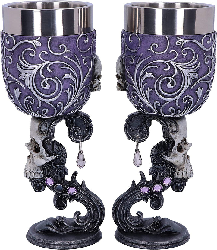Nemesis Now B5168R0 Deaths Desire Twin Skull Heart Set bestehend aus zwei Kelchen, Lila, 1