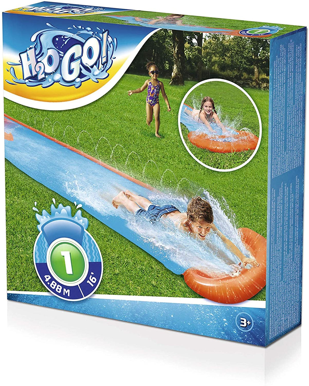Bestway H20GO Einzel-Wasserrutsche, 4,88 m Aufblasbare Rutsche und Rutsche mit eingebauten Sprinklern