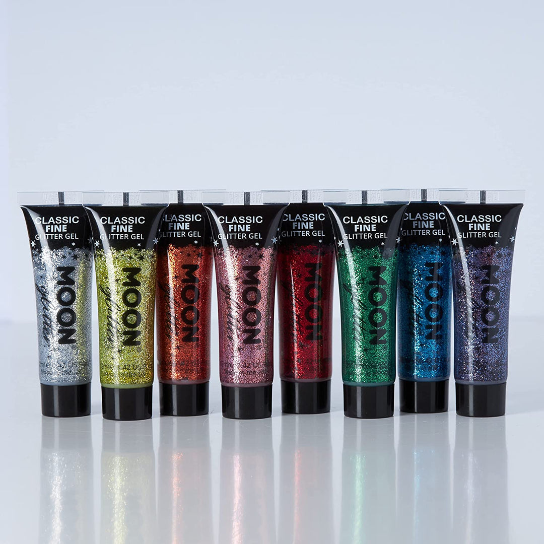 Klassisches feines Glitzergel für Gesicht und Körper von Moon Glitter – Gold – kosmetische Festival-Glitzer-Gesichtsfarbe für Gesicht, Körper, Haare, Nägel – 12 ml