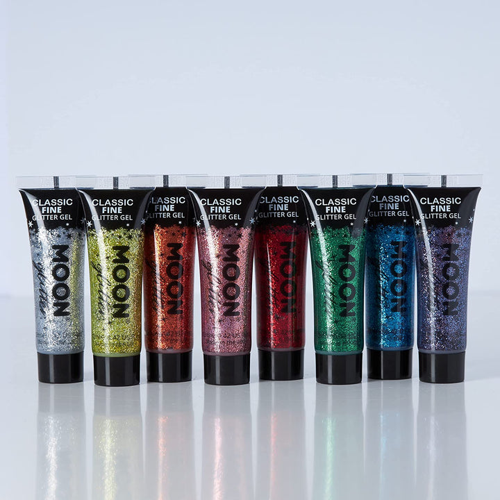 Klassisches feines Glitzergel für Gesicht und Körper von Moon Glitter – Gold – kosmetische Festival-Glitzer-Gesichtsfarbe für Gesicht, Körper, Haare, Nägel – 12 ml