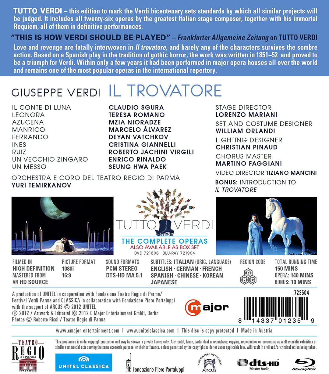 Verdi: Il Trovatore [Parma 2010] [Nucci, Sgura, Fantini, Romano, Alvarez] [C-Dur: 723504] [2013] [Region Free] [Blu-ray]