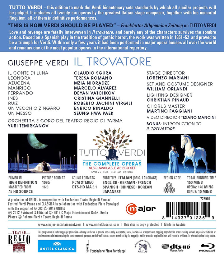 Verdi: Il Trovatore [Parma 2010] [Nucci, Sgura, Fantini, Romano, Alvarez] [C-Dur: 723504] [2013] [Region Free] [Blu-ray]