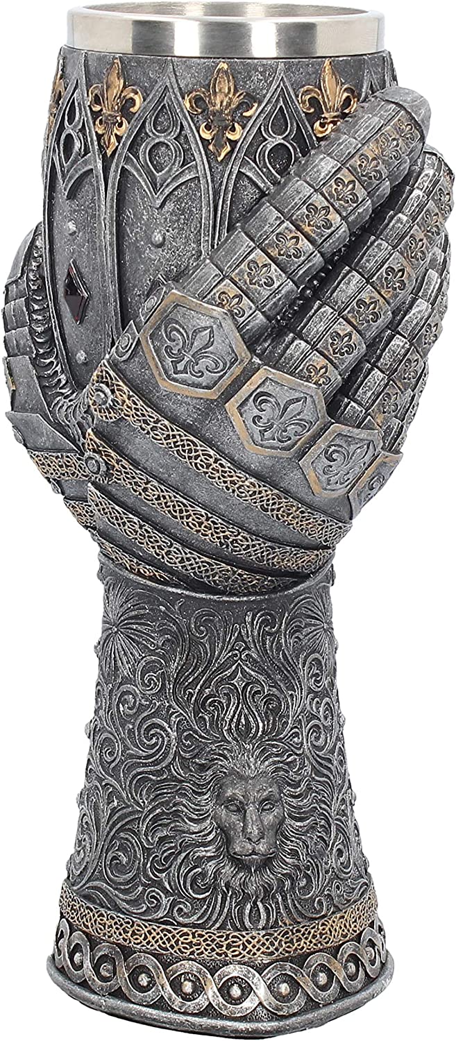 Nemesis Now B2404G6 Lionheart Panzerhandschuh, Silber, Harz mit Edelstahl