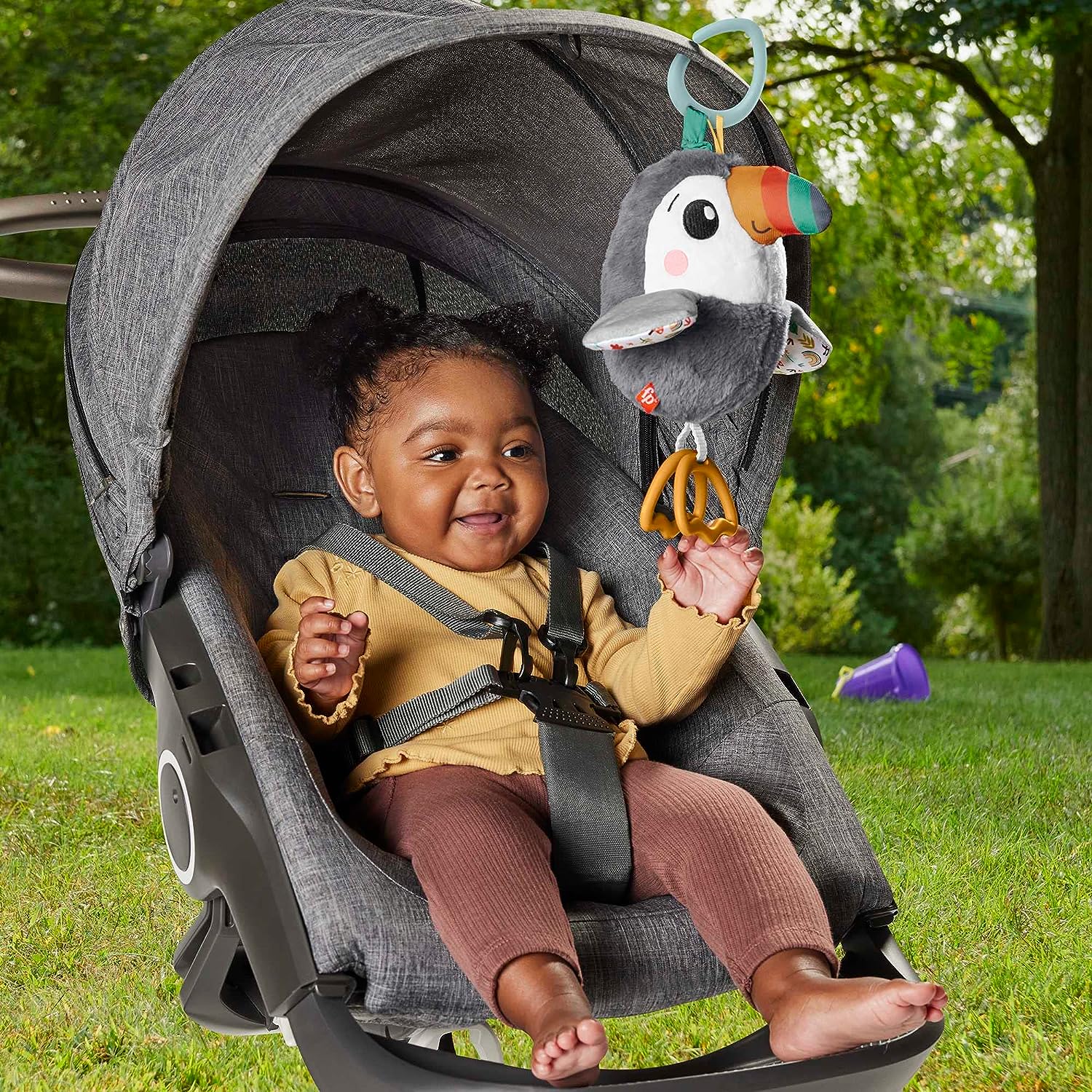 Fisher-Price Flap & Go Toucan - Interactive Plush Stroller Toy for Newborns