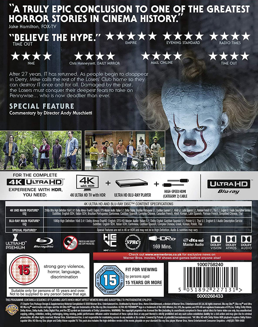 IT Chapter Two [2019] [4K Ultra HD] [2019] [2020] [Region Free] – Horror/Thriller [Blu-ray]