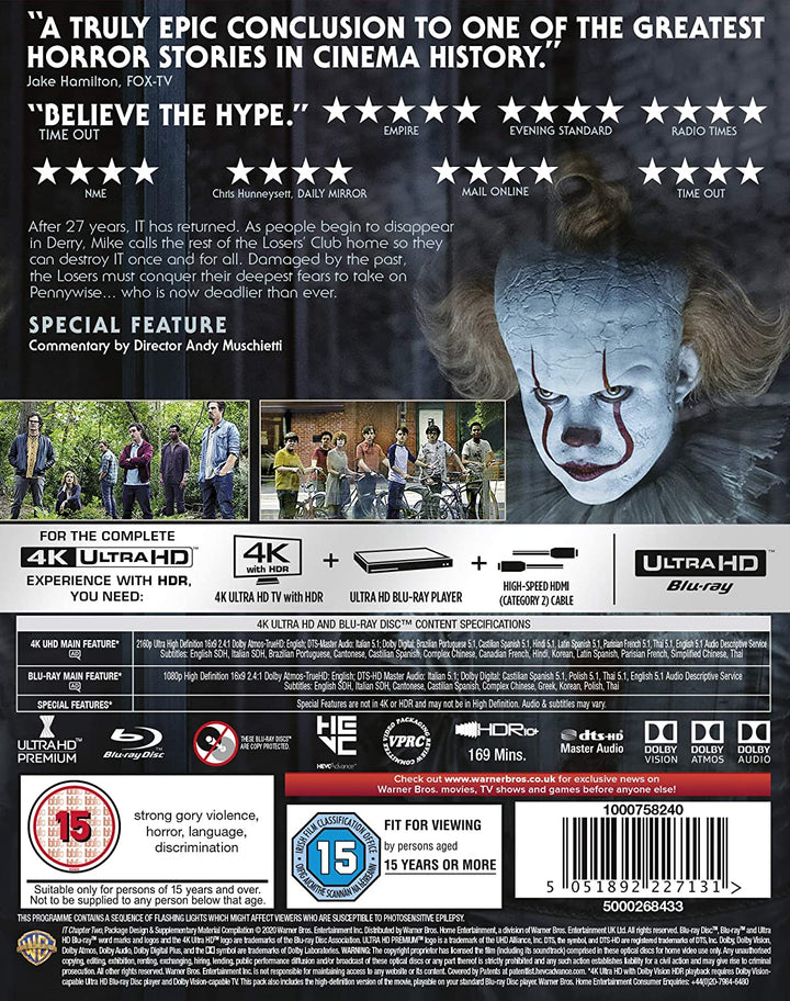 IT Chapter Two [2019] [4K Ultra HD] [2019] [2020] [Region Free] – Horror/Thriller [Blu-ray]