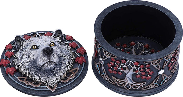 Nemesis Now Lisa Parker Guardian of The Fall White Autumn Wolf Schmuckkästchen, 11 cm