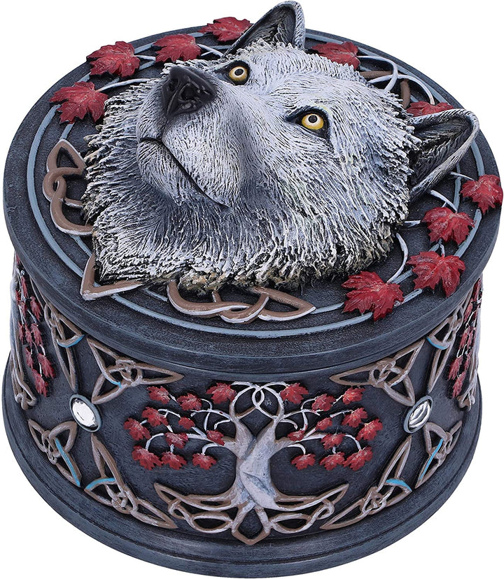 Nemesis Now Lisa Parker Guardian of The Fall White Autumn Wolf Schmuckkästchen, 11 cm