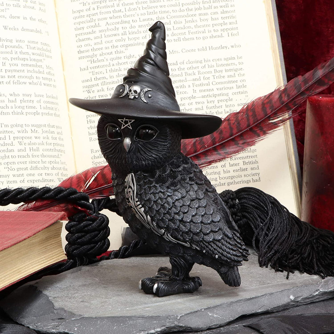 Nemesis Now Owlocen Hexenhut, okkulte Eulenfigur, schwarz, 13,5 cm, Kunstharz
