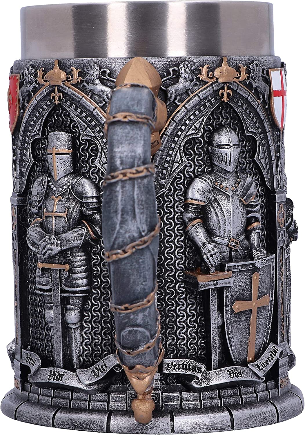 Nemesis Now B5167R0 Vow Englischer gepanzerter Ritter-Krug mit lateinischem Eid, Silber, 15.3