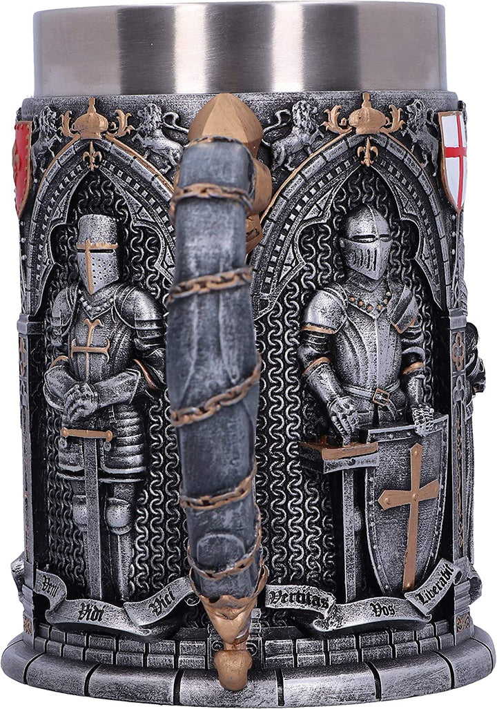 Nemesis Now B5167R0 Vow Englischer gepanzerter Ritter-Krug mit lateinischem Eid, Silber, 15.3