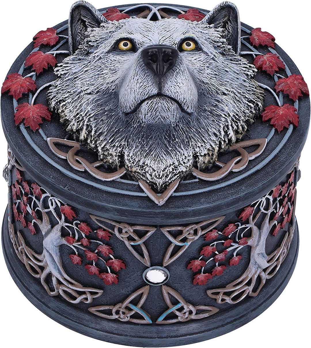 Nemesis Now Lisa Parker Guardian of The Fall White Autumn Wolf Schmuckkästchen, 11 cm