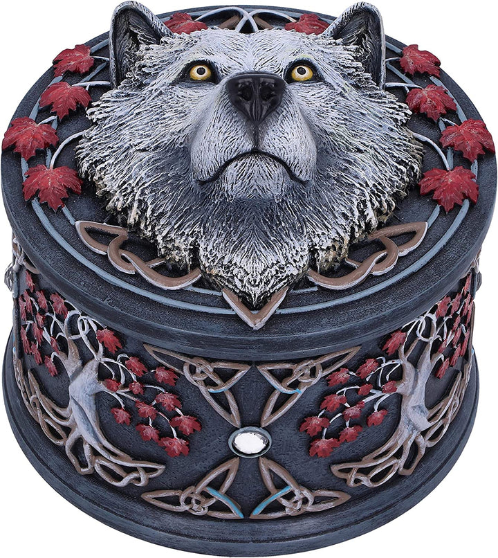 Nemesis Now Lisa Parker Guardian of The Fall White Autumn Wolf Schmuckkästchen, 11 cm