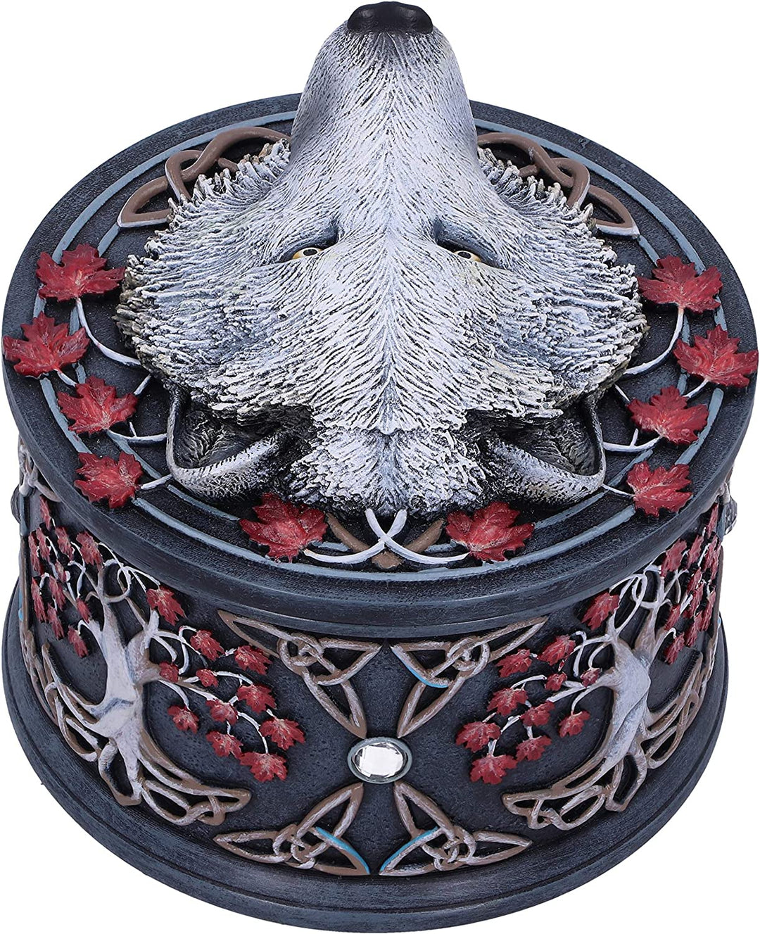 Nemesis Now Lisa Parker Guardian of The Fall White Autumn Wolf Schmuckkästchen, 11 cm