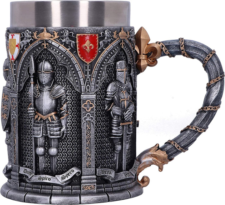 Nemesis Now B5167R0 Vow Englischer gepanzerter Ritter-Krug mit lateinischem Eid, Silber, 15.3