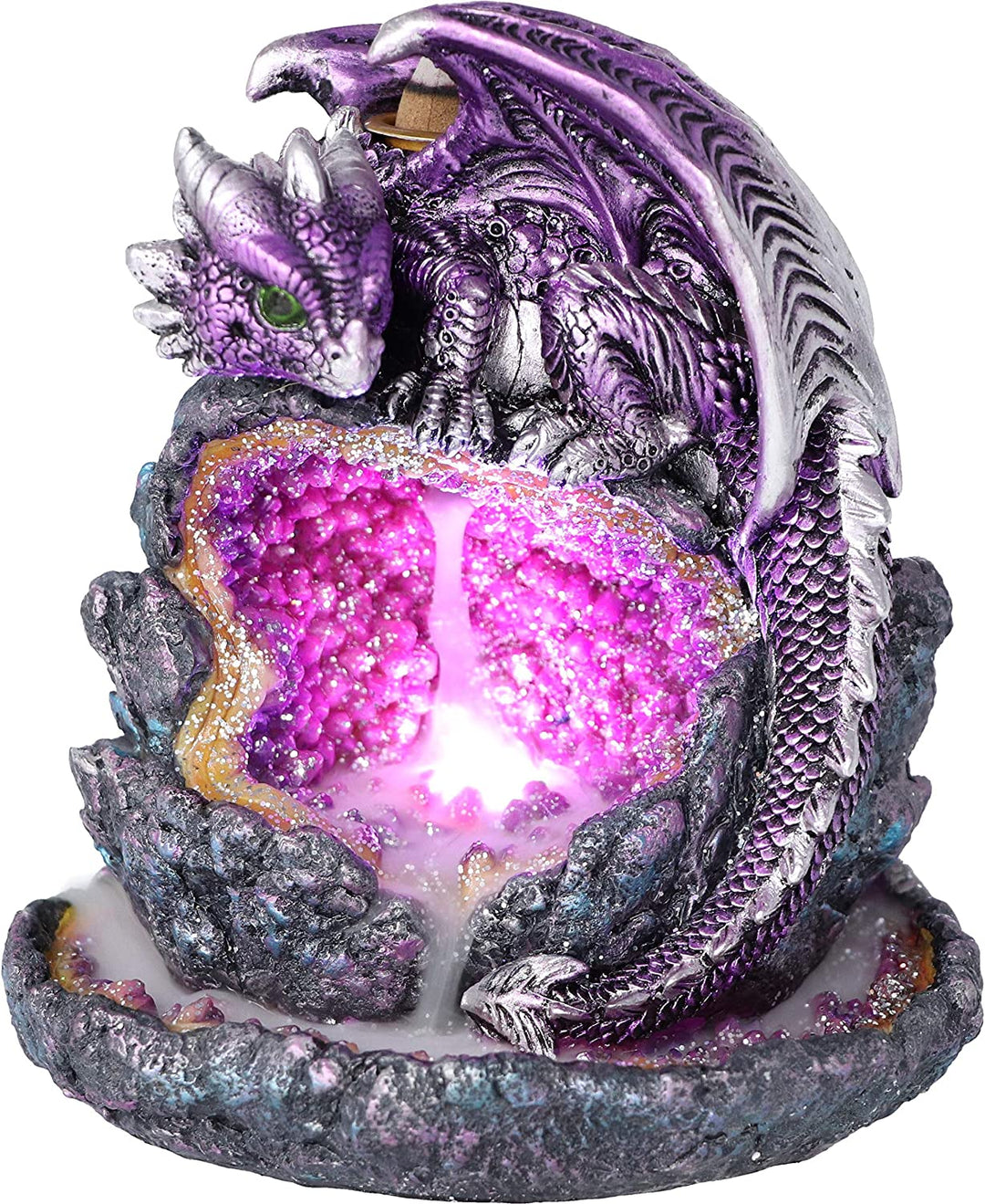 Crystalline Protector Purple Dragon Geode Backflow Weihrauchbrenner