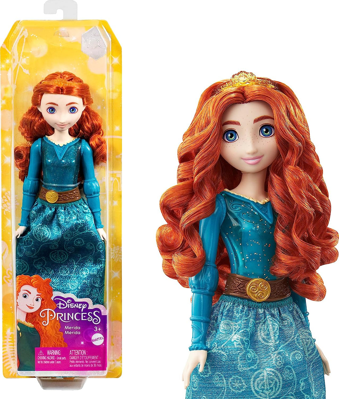 Disney Princess Toys, bewegliche Modepuppe Merida mit glitzernder Kleidung und Klimaanlage
