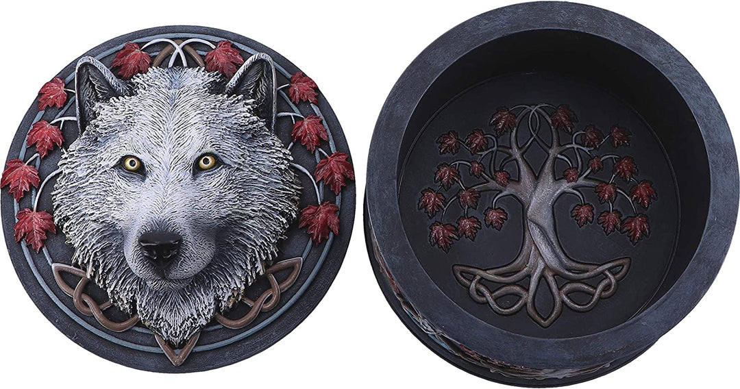 Nemesis Now Lisa Parker Guardian of The Fall White Autumn Wolf Schmuckkästchen, 11 cm