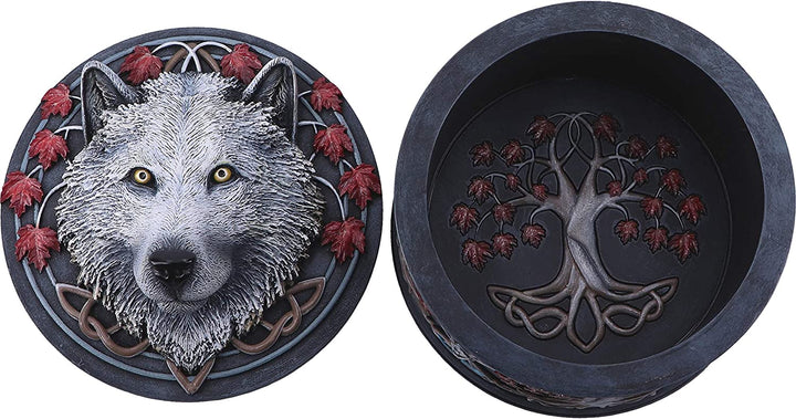 Nemesis Now Lisa Parker Guardian of The Fall White Autumn Wolf Schmuckkästchen, 11 cm